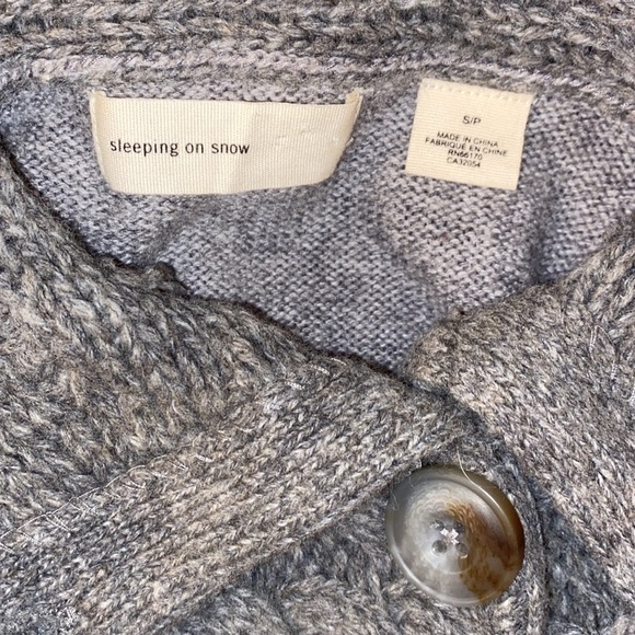 Anthro Sleeping on Snow Wool Blend Cable Knit Cowl Neck Cardigan Cardi Sweater - Picture 8 of 15